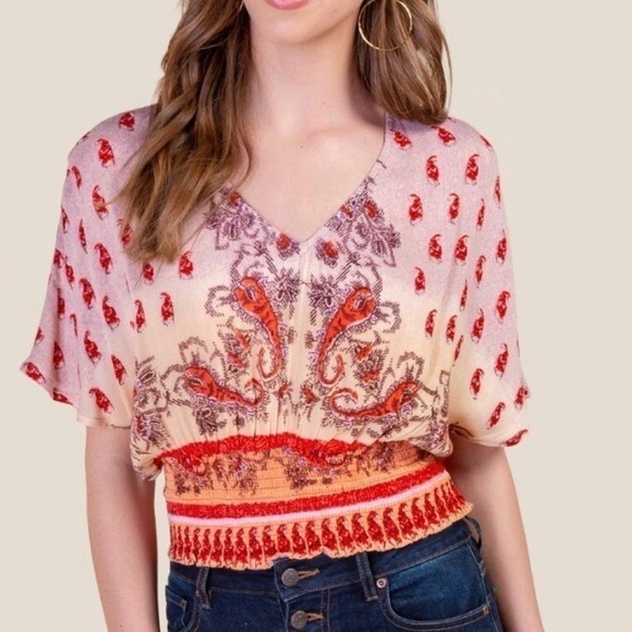 Francesca’s Serena Smocked Waist Paisley Blouse NWT - Picture 7 of 8